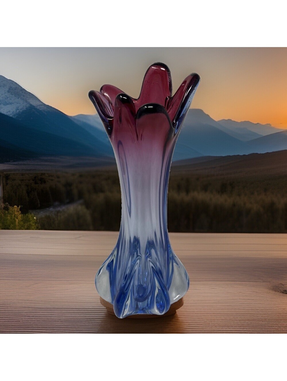 VTG Murano Swung Vase Hand Blown Glass Pink & Blue Sommerso 1960's MCM 11.5"